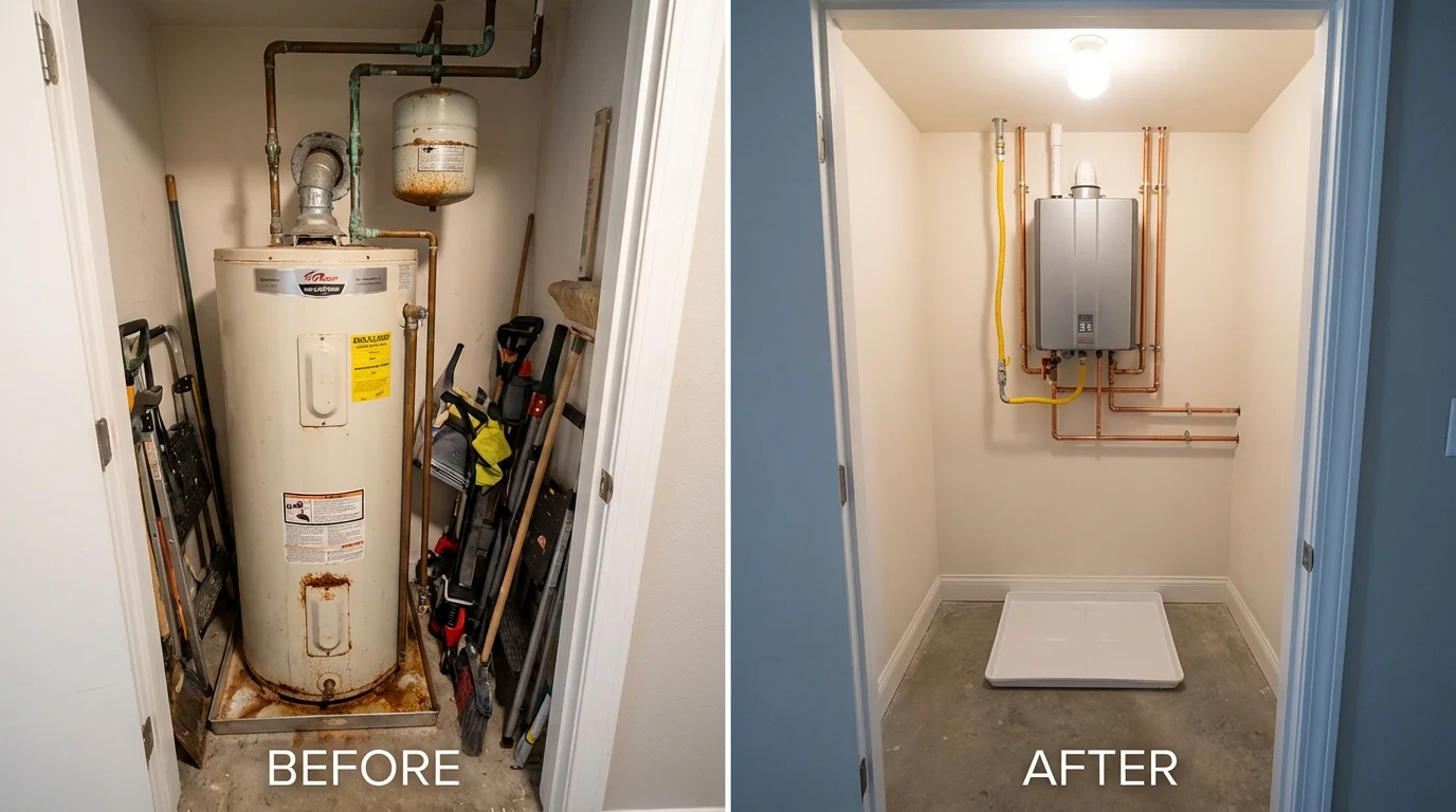 Tank water heater versus wall-mounted tankless unit comparison for Boulder, CO homeowners